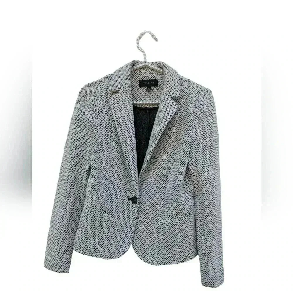 Talbots Women's One Button Closure Blue/White Lightweight Blazer Jacket Size XSm